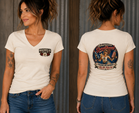America's Sweetheart Women's Fitted V-neck Graphic T-shirt
